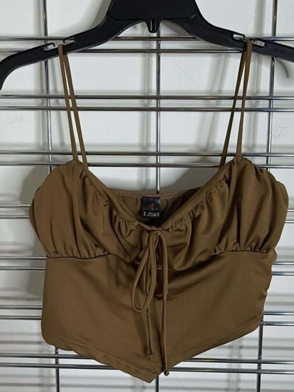 I Joah Brown Ruched Bust Tie-Front Crop Camisole
